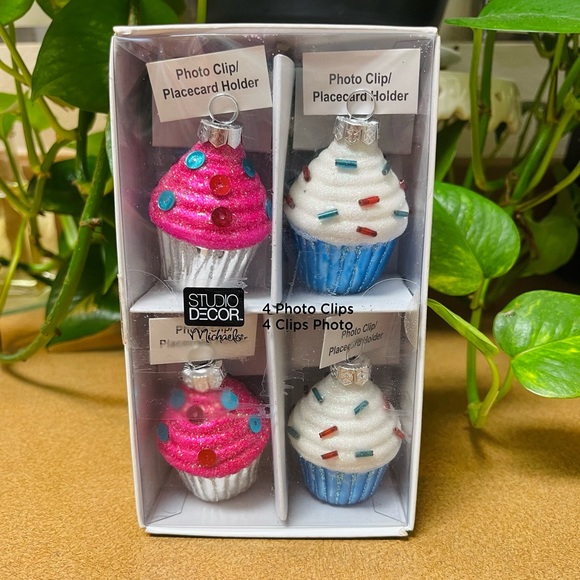 Cupcake Glass name place holder/photo/Ornament 4 Ct New - Picture 2 of 11